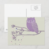 Leuke violette uil op de boomtak briefkaart (Voorkant / Achterkant)