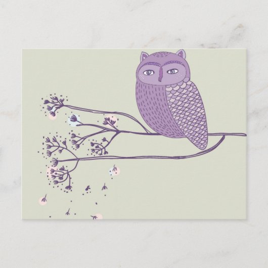 Leuke violette uil op de boomtak briefkaart (Voorkant)
