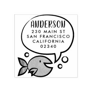 Leuke vis spraak bubble familienaam retouradres rubberstempel