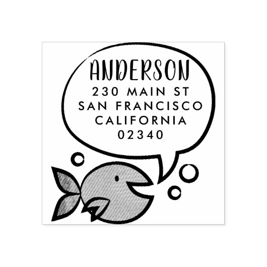 Leuke vis spraak bubble familienaam retouradres rubberstempel (Afrduk)