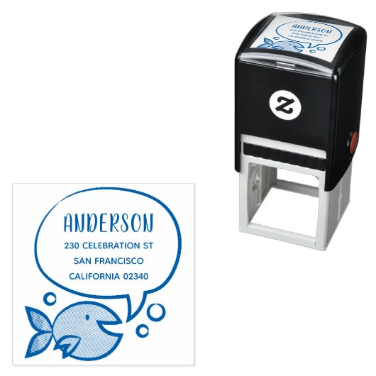Leuke vis spraak bubble familienaam retouradres zelfinktende stempel (In situ)
