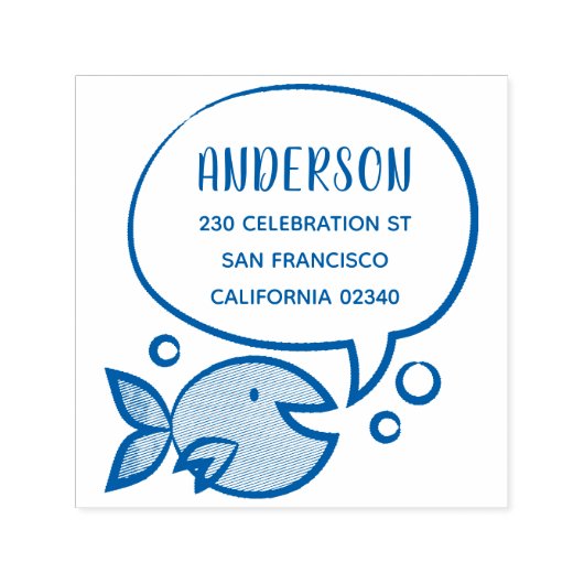 Leuke vis spraak bubble familienaam retouradres zelfinktende stempel (Design)