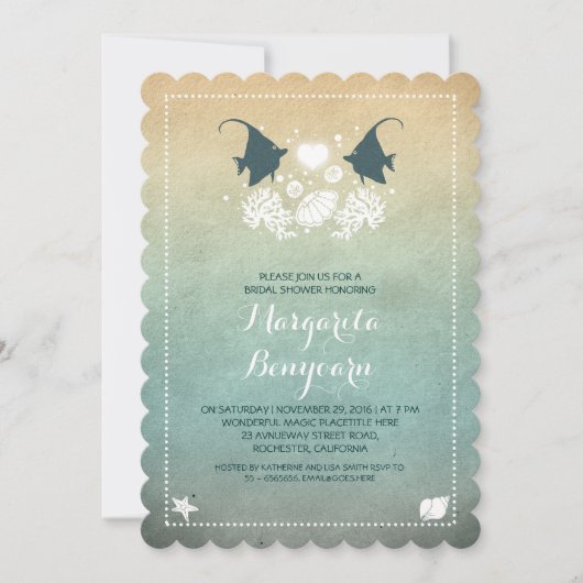 Leuke vis strand bruids douche uitnodigingen (Voorkant)