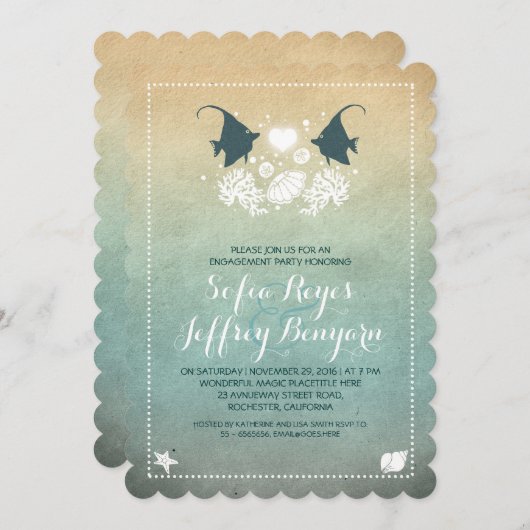 Leuke vis strand verlovingsfeest uitnodigingen (Voorkant / Achterkant)