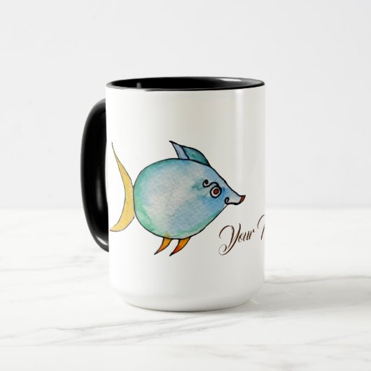 Leuke vis Waterverf Art Custom Naam Mok (Voorkant links)