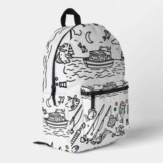 Leuke Visavontuur Doodle Kunst Bedrukte Rugzak (Achterkant Hoek Links)