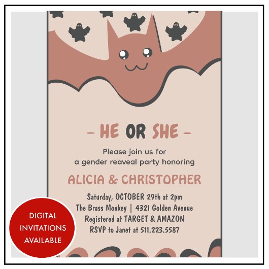 Leuke vleermuis Oktober Hij of Zij Halloween gesla Kaart