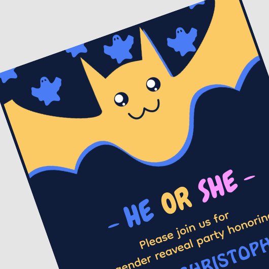 Leuke vleermuis spook hij of zij Halloween geslach Kaart