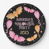 Leuke vleermuizen, ballonnen + spinnenwebs Pastel Papieren Bordje (Voorkant)