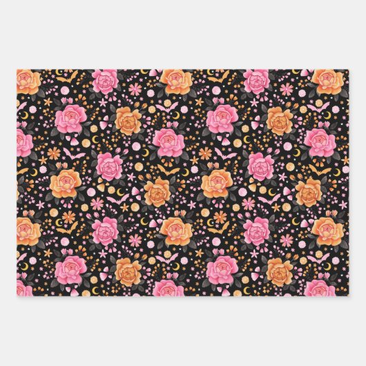 Leuke Vleermuizen, Plaid en Bloemen Pastel Hallowe Inpakpapier Vel (Voorkant)