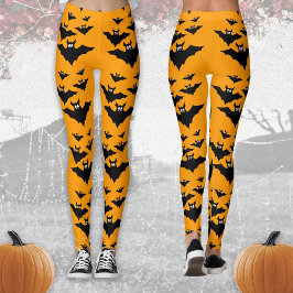 Leuke vliegende vleermuizen Halloween Zwart en Ora Leggings