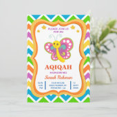 Leuke vlinder baby meisje Aqiqah Kaart (Staand voorkant)