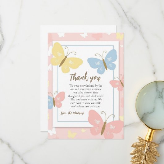 leuke vlinder baby shower dank je kaarten (Voorkant / Achterkant in situ)