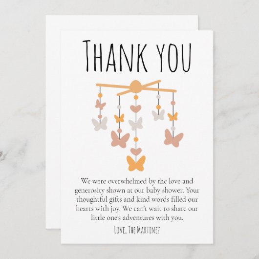  leuke vlinder baby shower dank je kaarten (Voorkant / Achterkant)