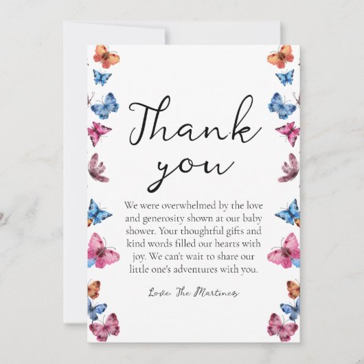  leuke vlinder baby shower dank je kaarten (Voorkant)