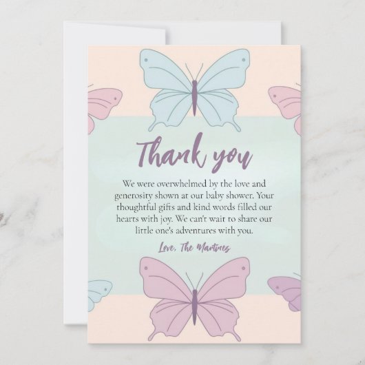  leuke vlinder baby shower dank je kaarten (Voorkant)