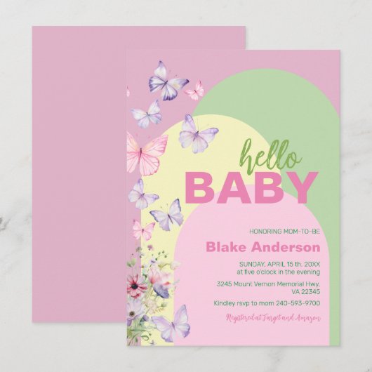 Leuke Vlinder Baby shower Invitation (Voorkant / Achterkant)