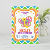 Leuke Vlinder Kids Verjaardagsfeestuitnodiging Kaart (Staand voorkant)