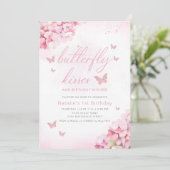 Leuke Vlinder Roze Waterverf Bloemen 1e Verjaardag Kaart (Staand voorkant)