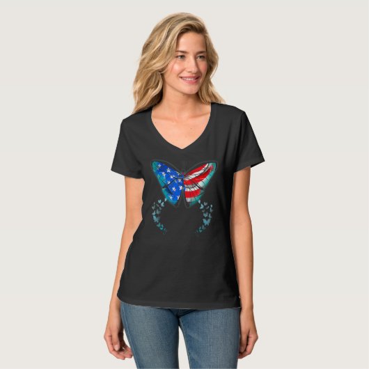 Leuke vlinder USA Amerikaanse vlag Patriottisch vo T-shirt (Voorkant volledig)