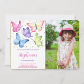 Leuke vlinder verjaardag foto uitnodiging (Voorkant)