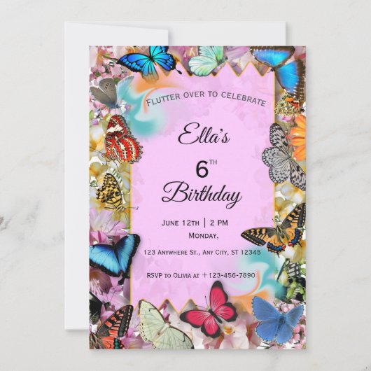 Leuke vlinder verjaardag uitnodiging (Voorkant)