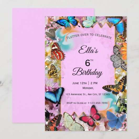 Leuke vlinder verjaardag uitnodiging (Voorkant / Achterkant)