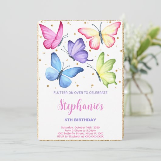 Leuke vlinder verjaardag uitnodiging (Staand voorkant)
