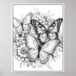 Leuke Vlinders/Bloemen Kleuren Poster