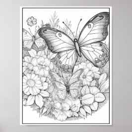 Leuke Vlinders/Bloemen Kleuren Poster