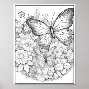 Leuke Vlinders/Bloemen Kleuren Poster