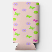 Leuke vlinders en bloemen patroon op roze seltzer blikjeskoeler (Achterkant)