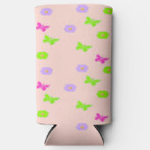 Leuke vlinders en bloemen patroon op roze seltzer blikjeskoeler (Voorkant)