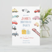 Leuke voertuig thema kinderfeest uitnodiging (Staand voorkant)