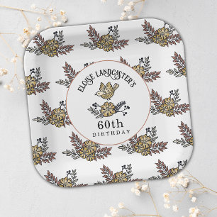 Leuke Vogel en Bloemen 60ste Verjaardagsfeestje Papieren Bordje