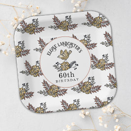 Leuke Vogel en Bloemen 60ste Verjaardagsfeestje Papieren Bordje