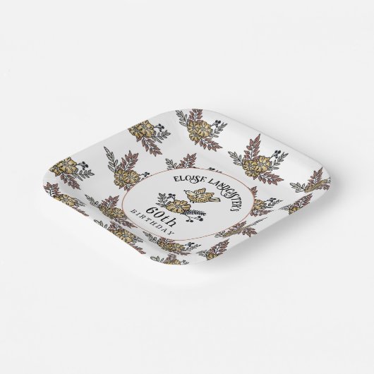 Leuke Vogel en Bloemen 60ste Verjaardagsfeestje Papieren Bordje (Gebogen)