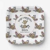 Leuke Vogel en Bloemen 60ste Verjaardagsfeestje Papieren Bordje (Voorkant)