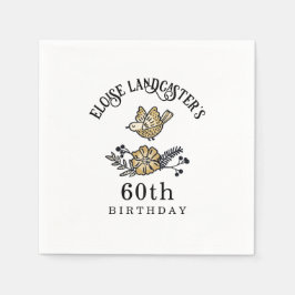 Leuke vogel en bloemen gepersonaliseerde verjaarda servet