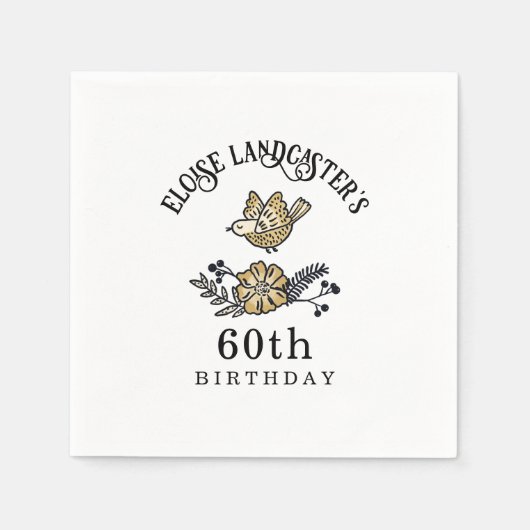 Leuke vogel en bloemen gepersonaliseerde verjaarda servet (Voorkant)