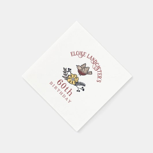 Leuke vogel en bloemen gepersonaliseerde verjaarda servet (Hoek)