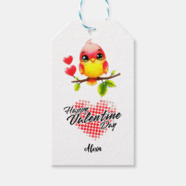 Leuke vogel Rode haard Valentijnsdag Cadeaulabel