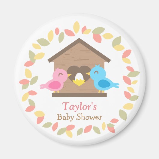 Leuke vogelhuisje bladeren krans vogel Baby shower Magneet (Voorkant)