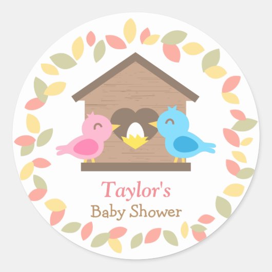 Leuke vogelhuisje bladeren krans vogel Baby shower Ronde Sticker (Voorkant)