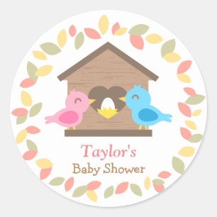 Leuke vogelhuisje bladeren krans vogel Baby shower Ronde Sticker