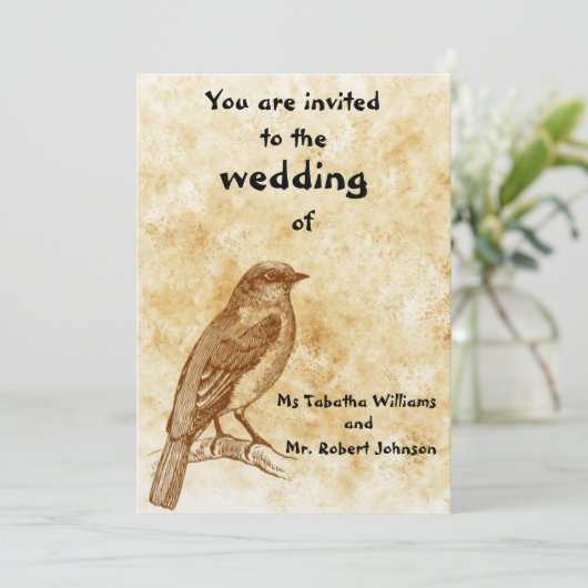 Leuke  Vogelontwerp Bruiloft Uitnodiging (Staand voorkant)