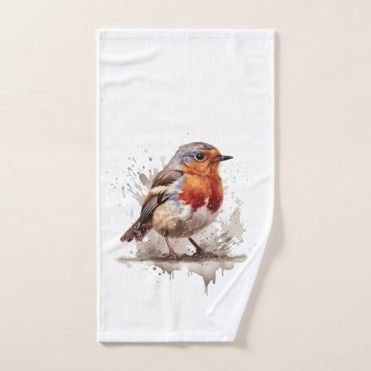 Leuke vogelrode robin in de waterverf bad handdoek (Handdoek)