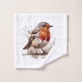 Leuke vogelrode robin in de waterverf bad handdoek