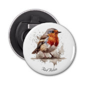 Leuke vogelrode robin in de waterverf button flesopener (Voorkant)