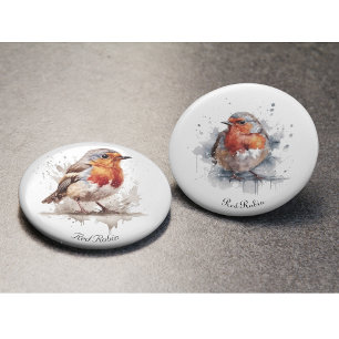 Leuke vogelrode robin in de waterverf button flesopener